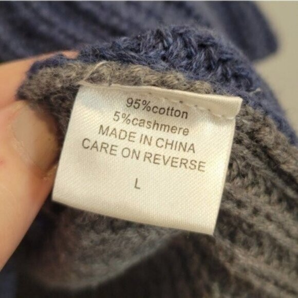 Burgess | Cotton Cashmere Blend Cowl Turtle neck Two Toned Sweater - Picture 6 of 6